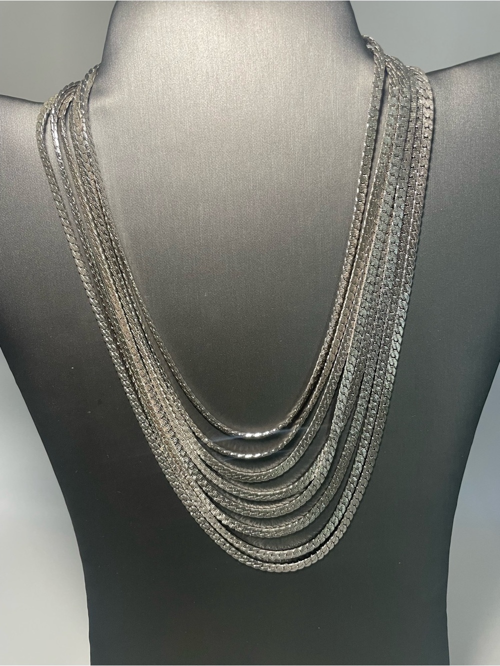 Monet Layered Multi-Strand Silver Snake Necklace